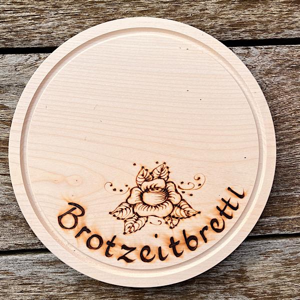 Brotzeitbrettl rund, Brotzeitbrettl, Motiv Rose